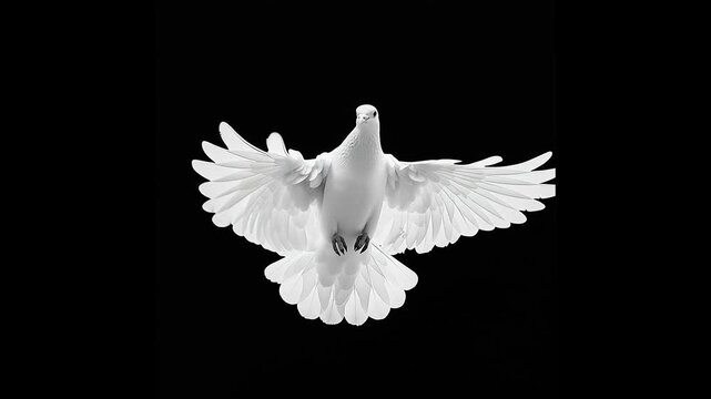 White dove gracefully soaring against a dark background in an enchanting display of freedom