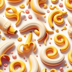 Playful and Abstract Banana and Donut Pattern