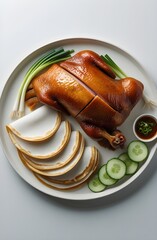 Sliced Roasted Duck with Pancakes and Vegetables, Chinese food 