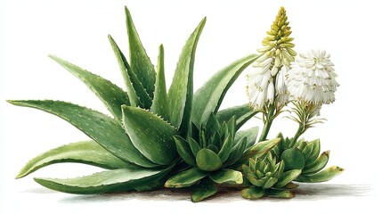 Obraz premium Lush Succulent and Aloe Vera Plant Illustration