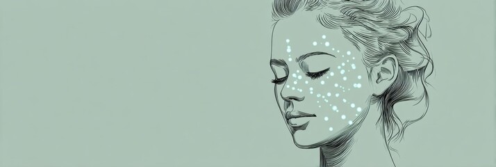 Facial Acupuncture-Inspired Design Featuring Wellness Aesthetic With Digital Dots on a Serene Background