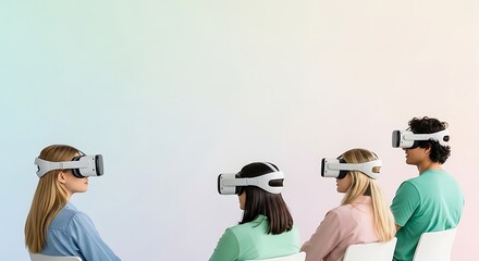 Diverse Group of People Using VR Headsets in a Shared Virtual Reality Experience