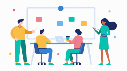 Obraz premium Collaborative Whiteboard Area A communal space with large whiteboards where employees freely brainstorm ideas showcasing teamwork in an inclusive manner.