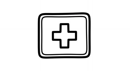 Obraz premium Medical Cross in Rounded Rectangle Line Art Illustration Featuring a Black Outline on White Background Clean Minimal Design Suitable for Website Icons Graphics and Medical Themed Projects