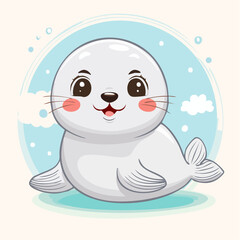 Fototapeta premium Chibi-Robbe – niedliches Cartoon-Tier im Kawaii-Stil als Vektorillustration