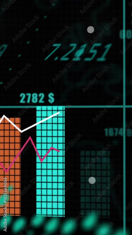 Aufkleber financial data and currency exchange animation over bar and line graphs
