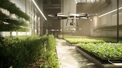 Indoor vertical farm with drone