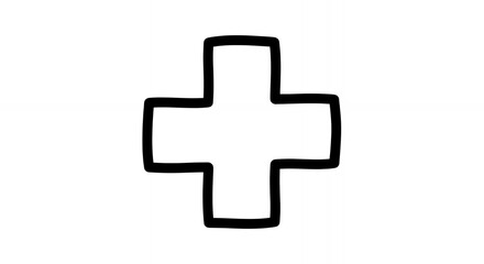 Obraz premium Monochrome Cross Sign Illustration with Black Outline a Medical Symbol hand drawn in Sketch Line Art Style on White Background, Minimalistic Design, Clean and Isolated vector style