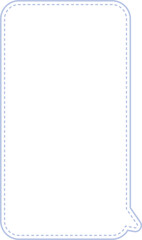 This image displays a vertical speech bubble with rounded corners. The border of the speech bubble is light blue and features a dashed line pattern. The interior of the bubble is solid white.