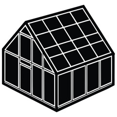 Black and White Isometric Greenhouse Illustration for Gardening and Sustainable Living