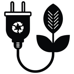 Eco friendly green energy concept with plug and plant in black
