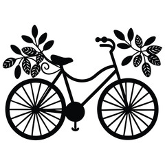 Silhouette of a vintage bicycle decorated with leafy branches on both sides