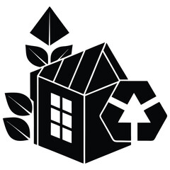 Eco Friendly Home Concept with House Recycle Symbol and Green Leaves