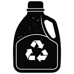 Recycle symbol on a plastic bottle, black and white vector graphic