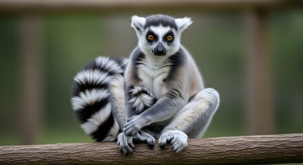 Intriguing Ring-Tailed Lemur Gazes Directly, Capturing Its Unique Charisma and the Wild Beauty of Its Natural Habitat in a Serene Moment