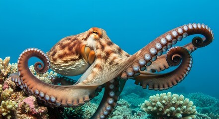 Graceful Octopus on Coral Reef, a Mesmerizing Glimpse into the Vibrant Underwater World and Marine Life