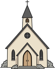 Illustration of a simple church building in hand-drawn style  