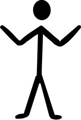 Simplistic stick figure with arms raised in a hand-drawn style  