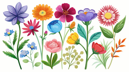 Set of differents flower linen on white background.