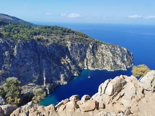 Luftaufnahmen Blick auf die Schmetterlingsschlucht in der Nähe von Oludeniz, Fethiye, Türkei