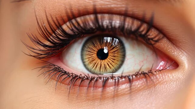 Detailed Eye Gaze: An eye, exquisitely detailed with intricate patterns and delicate eyelashes, captures the gaze and invites introspection. A photorealistic view