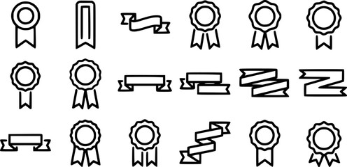 Fototapeta premium Black Line Ribbon Icons Set including Flat Awareness Award Banner and Decorative Symbol Collection with Minimal Ribbon Icon Group for UI Web Celebration Event and Graphic Design Projects