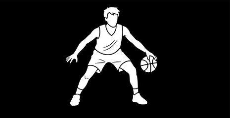 Obraz premium Black Line Player Holding Basketball Icons Set including Flat Athlete Sport Ball and Game Symbol Collection with Minimal Basketball Player Icon Group for UI Web Sports Team and Fitness Projects