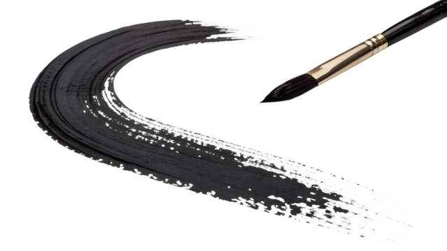A black paint brush stroke isolated on transparent background creates an artistic design element