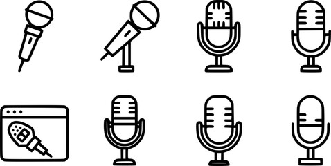 Microphone Icons set Karaoke mic. Podcast microphone. web and mobile icons. vector illustration
