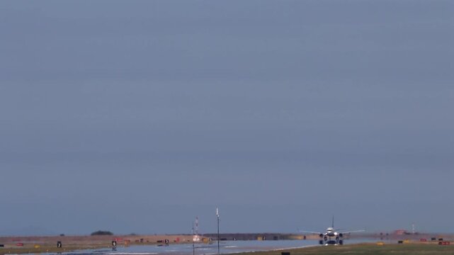 Commercial aircraft airplane taking off from airport