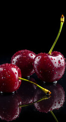 Cherries with glossy reflections and artistic droplets v2