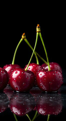 Cherries with glossy reflections and artistic droplets v3