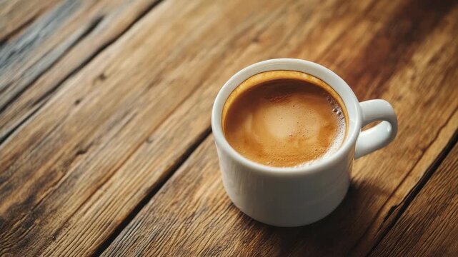 Cup of espresso on wooden table