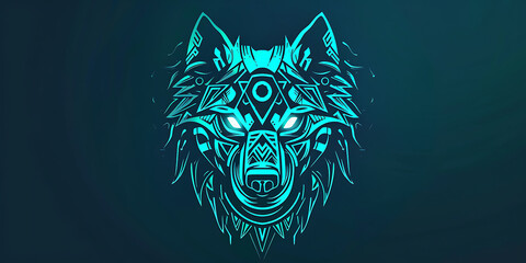 Abstract Blue Wolf Head with Geometric Patterns
