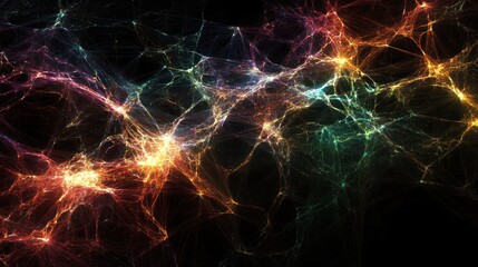 A vibrant, abstract cosmic artwork featuring interwoven light and energy