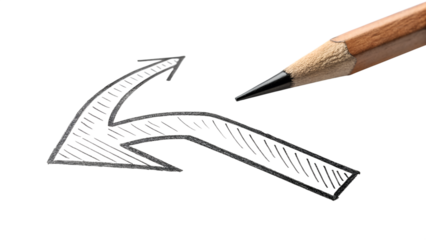 A handdrawn arrow and pencil on a transparent background indicate direction