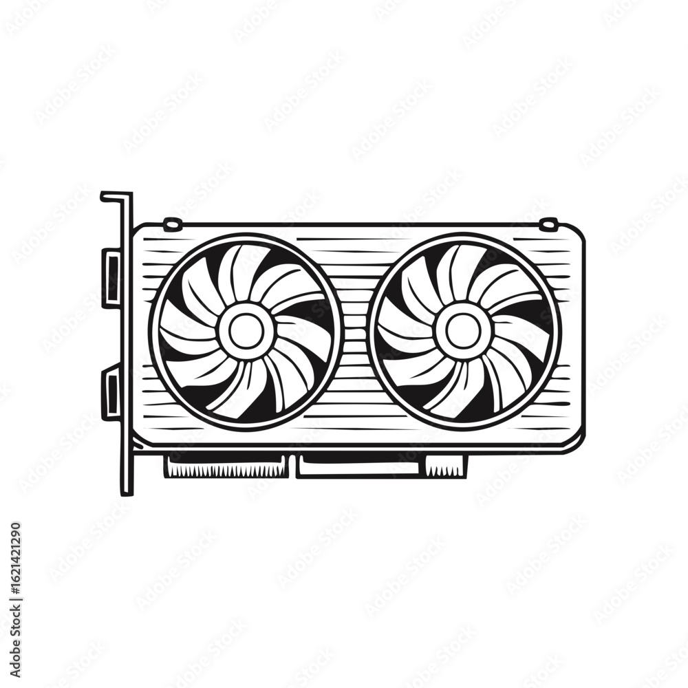 Poster modern dual fan graphics card computer component line art illustration