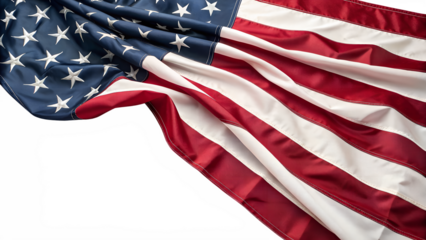 The waving american flag isolated on transparent background symbolizes patriotism and national pride