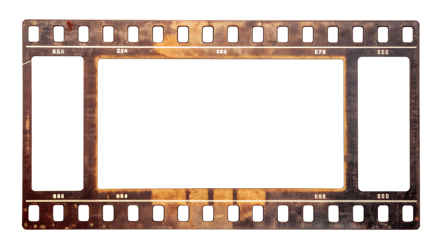 A vintage film frame isolated on transparent background provides a nostalgic cinematic border