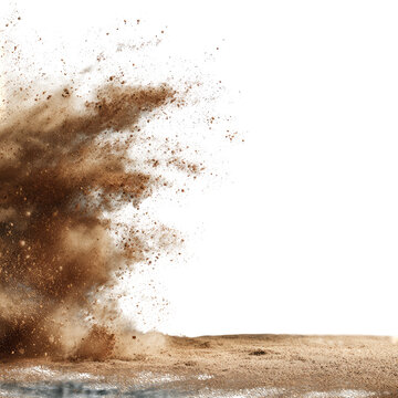 Exploding brown dust cloud against a dark background