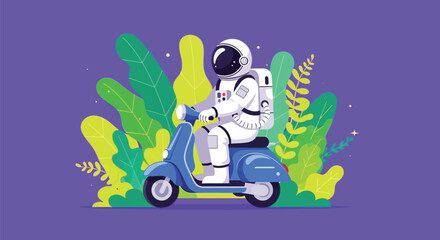 Space Explorer Riding a Scooter in a Colorful Landscape