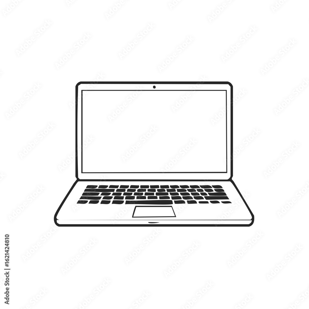 Poster minimalist line art laptop vector icon portable computer device symbol