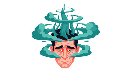 Confused or Stressed Mind: Person with Swirling Clouds Above Head