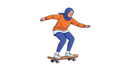 Young Woman Skateboarding in Sportswear