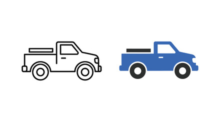 Pickup Truck Icon: Line and Colored Versions
