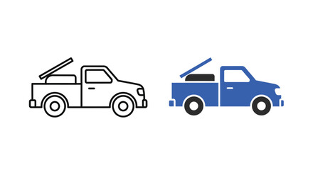 Pickup Truck Icon: Line and Colored Versions