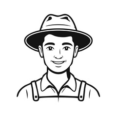 Man with Overalls and Hat Monochrome Cartoon Illustration Portrait Farmer