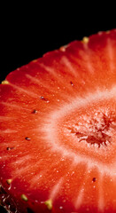 Sliced strawberry showing juicy red core v1