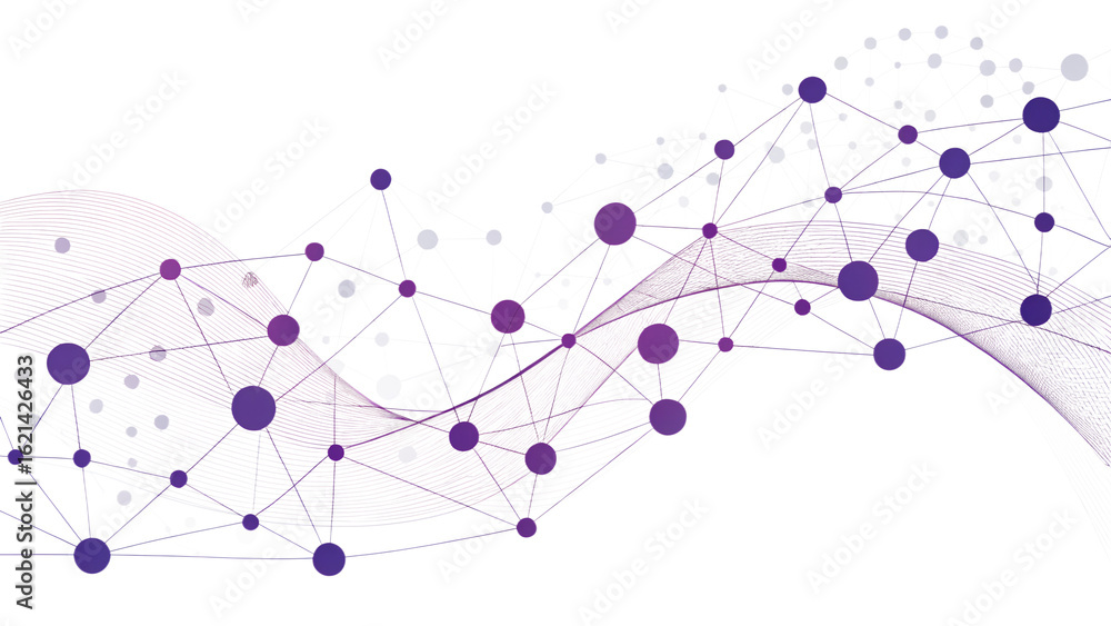 Poster abstract network connection background features purple dots and lines forming a wavelike structure a