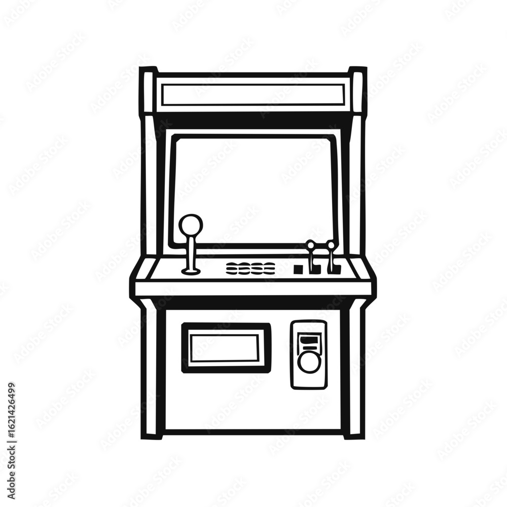 Poster retro arcade game cabinet machine with joystick and button console icons